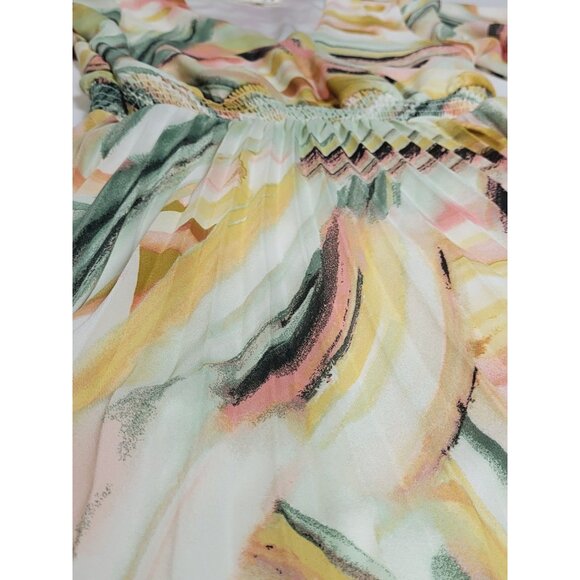 Signify Womens Multicolor Pleated Midi Dress With Flutter Sleeves & Smocked Wais - Picture 8 of 11